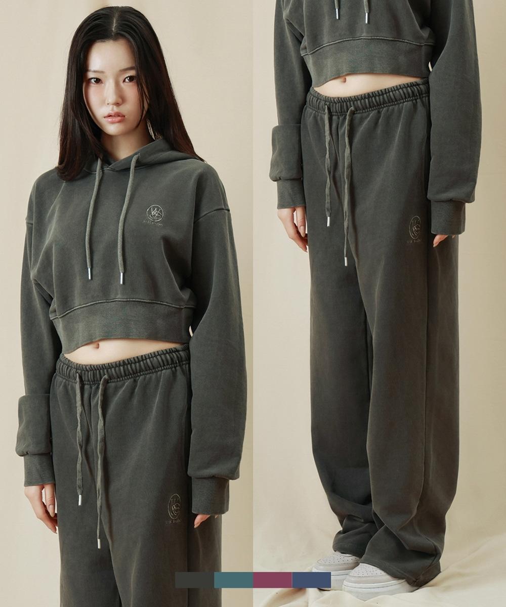 (반팔티 증정) [SET] 피그먼트 크롭 후드 팬츠 셋업 (4색상)