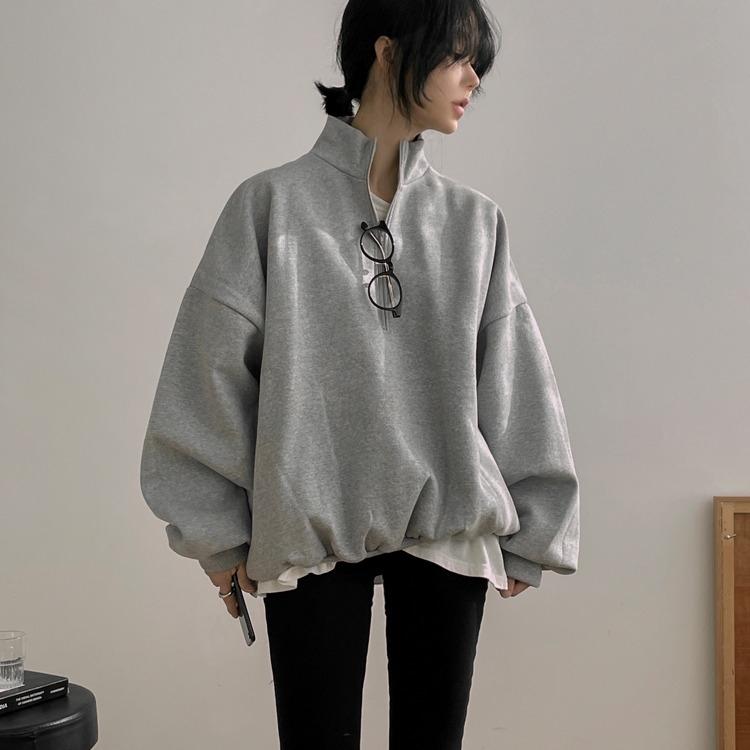 오버핏 기모 헨리넥 맨투맨