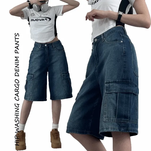 S-2XL [기장선택가능/인기!] 유니크 버뮤다 워싱 데님 청 반바지 2color