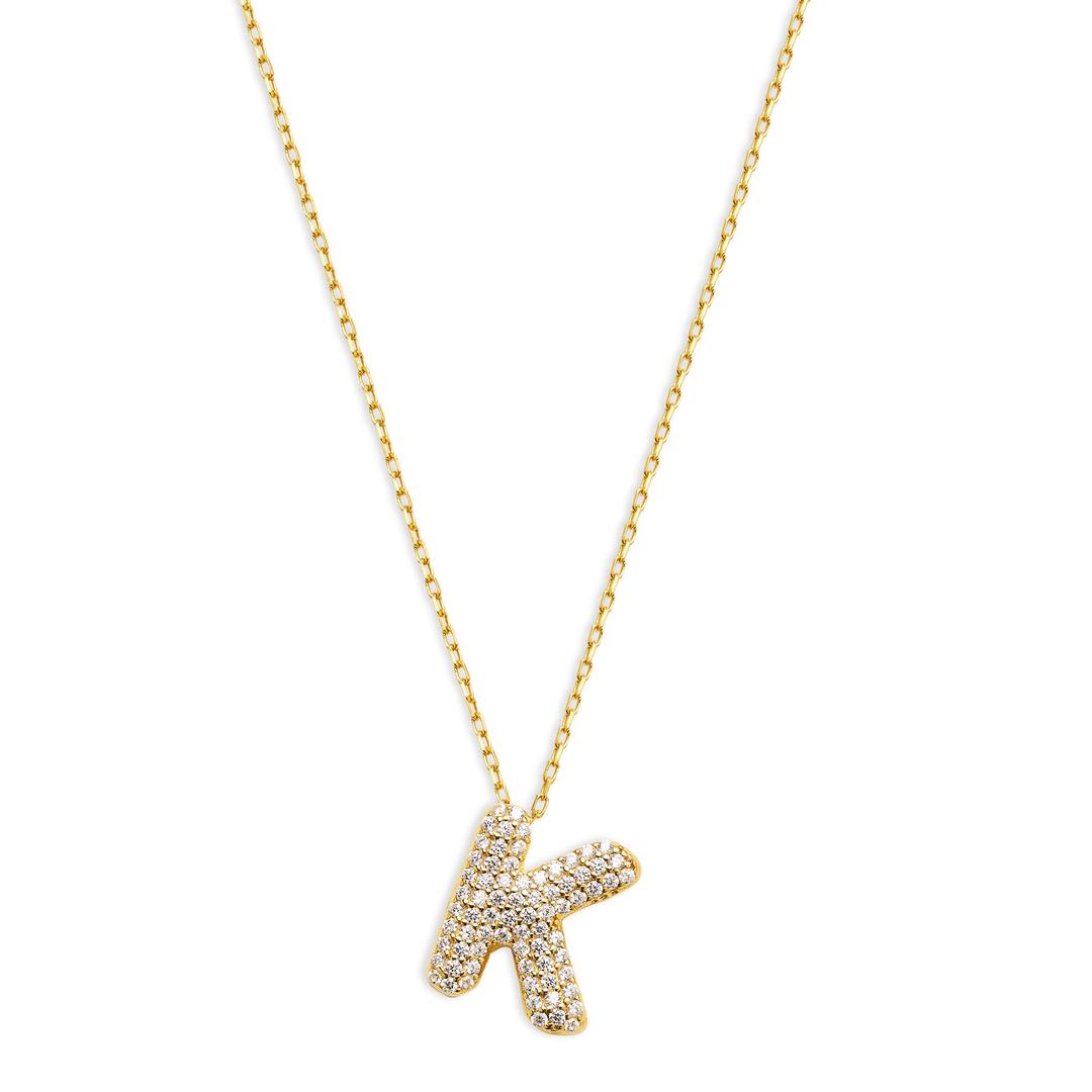 THE PAVE' BUBBLE LETTER PENDANT NECKLACE - GOLD VERMEIL / H