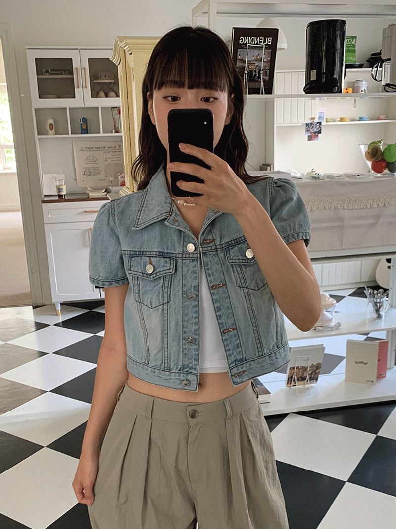 (5일소요)Puff cropped denim JK (2 color)