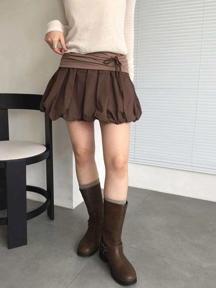 puff ribbon mini skirt (3color)