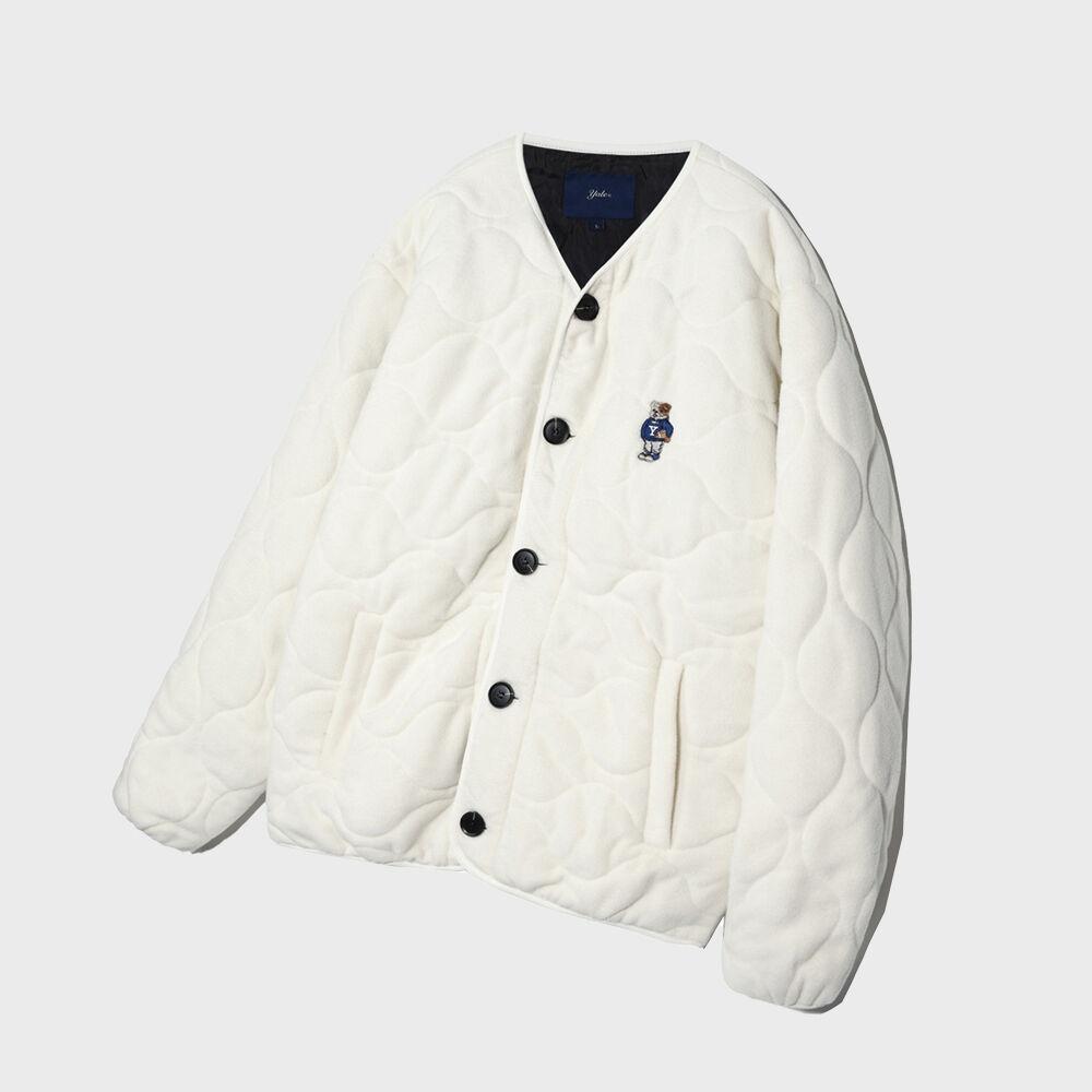 EMBORIDERY DAN COLLARLESS QUILTING FLEECE JACKET IVORY