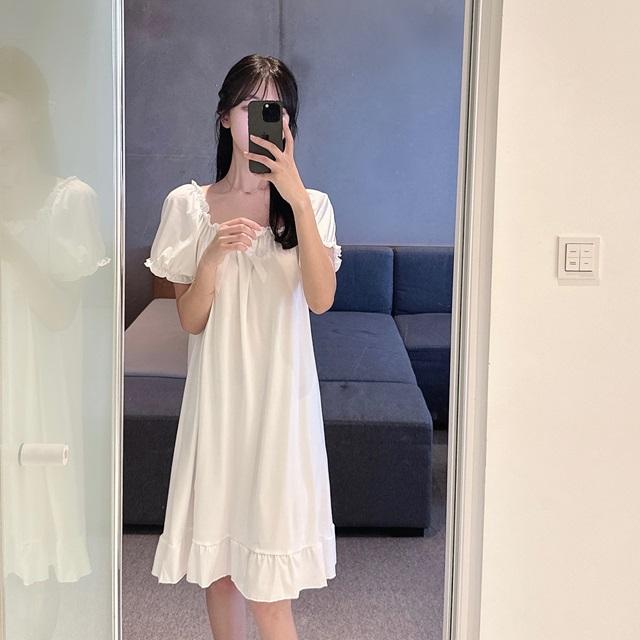 체리미 [당일출고] 꿀잠예약 퓨어 프릴 스퀘어넥 리본 반팔 홈훼어 원피스 잠옷