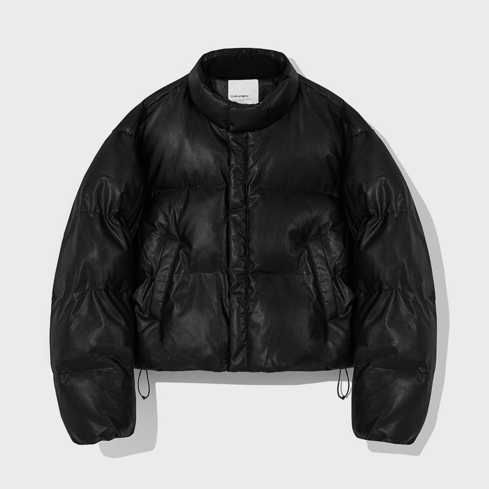 (우먼) 레더 크롭 패딩_블랙