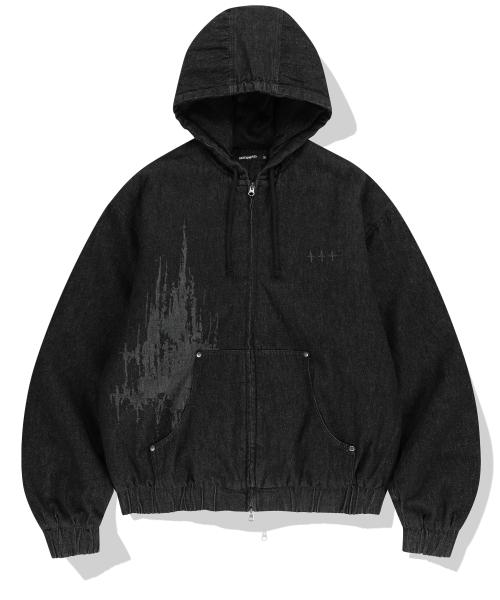 Veiled Castle Denim Hooded Work Jacket - Black