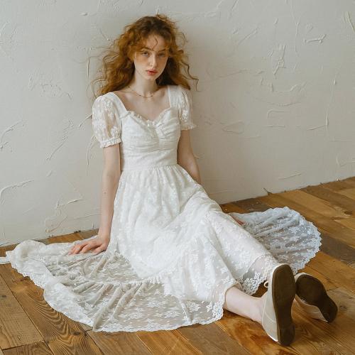 Cest_Pure lace mesh fishtail dress