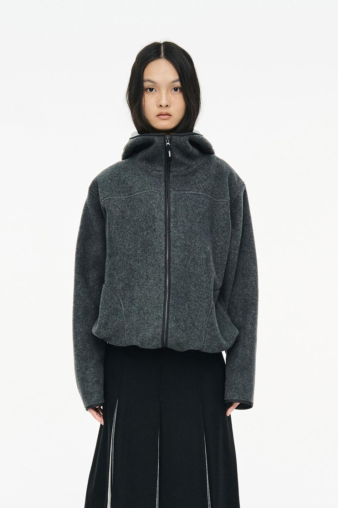 FLEECE HOODED ZIP UP / CHARCOAL