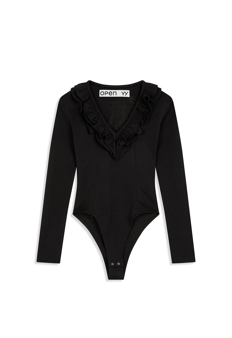RUFFLE BODYSUIT, BLACK