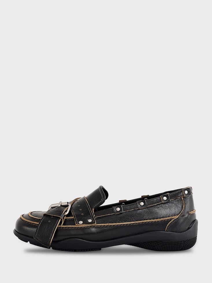 Belted Stud Loafer_Olive Khaki