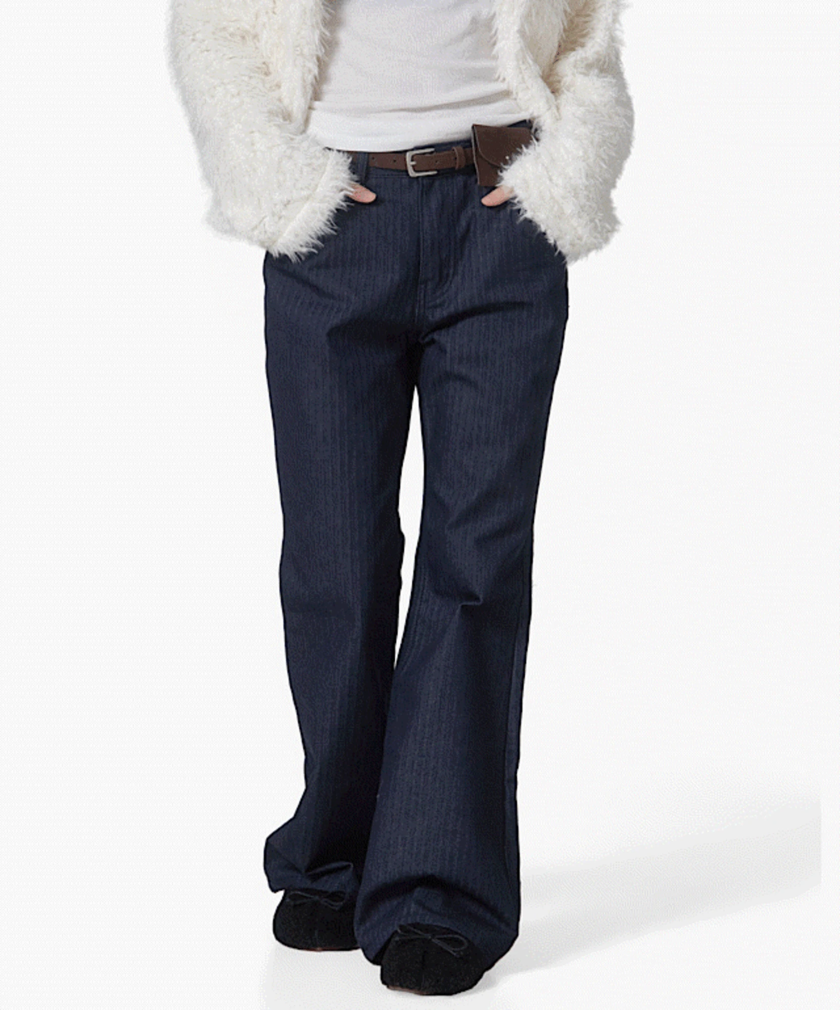 헤링본 논페이드 부츠컷 팬츠(2cols)