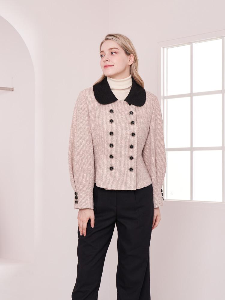 베이지 트위드 더블 자켓