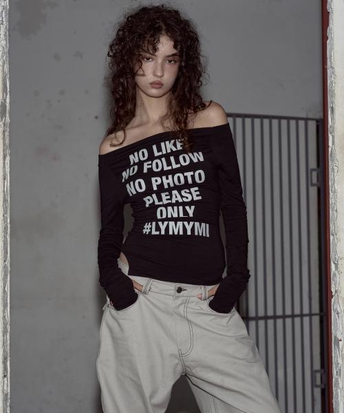 Kacy Lettering Long Off-Shoulder Top (Black)