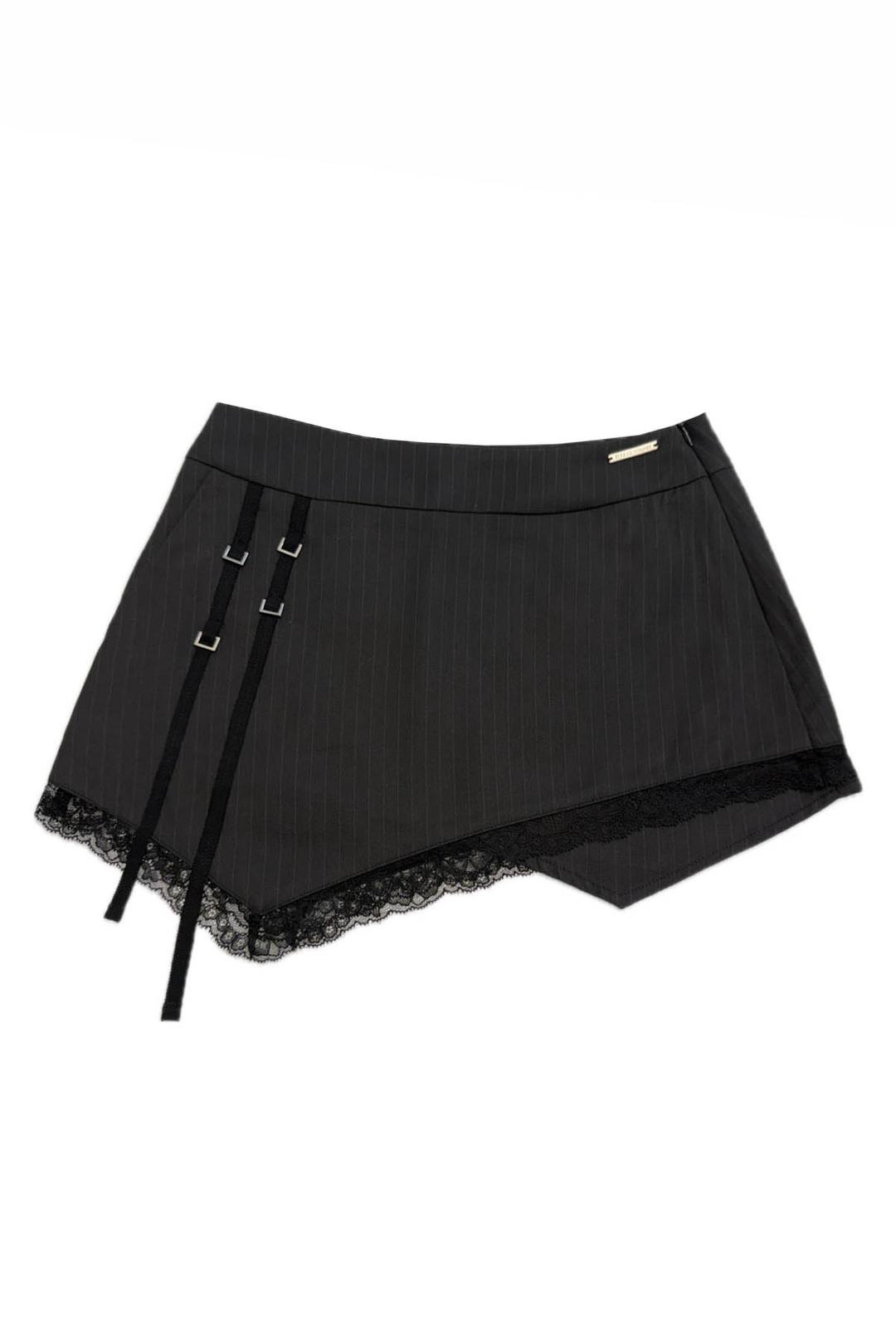 Stripe Lace Short Skirt (Black)
