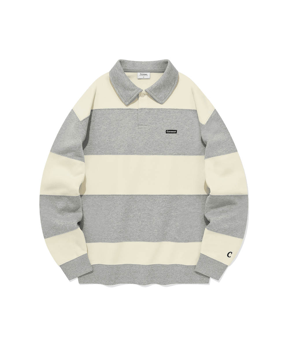 스트라이프 럭비 맨투맨 멜란지 그레이