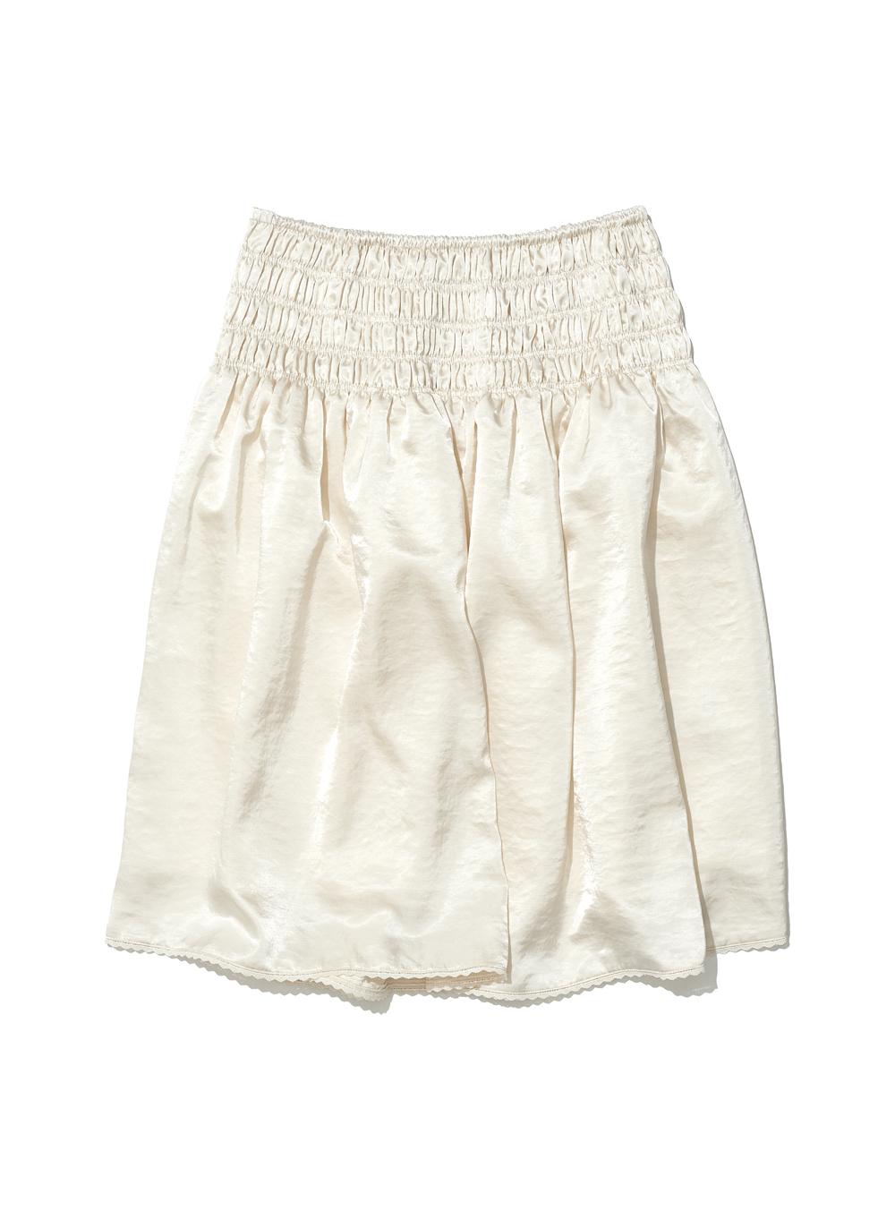 [WOMEN] LACE TRIM SMOCKING MIDI SKIRT_IVORY