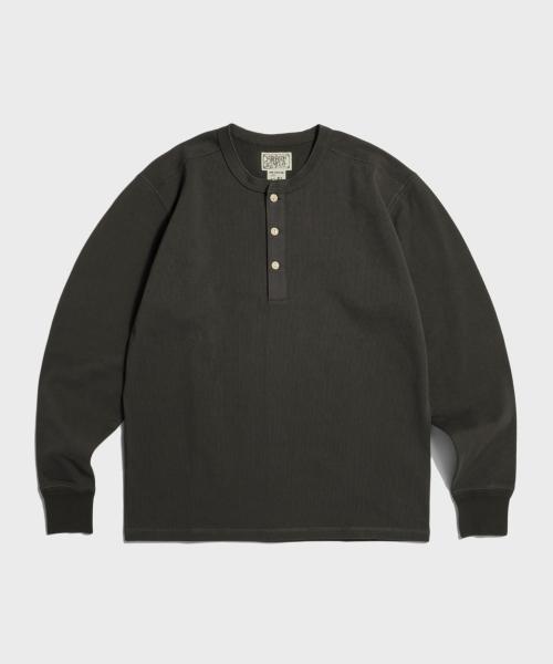Vintage Long Sleeve Henley Shirt Dark Grey (Korea Edition)