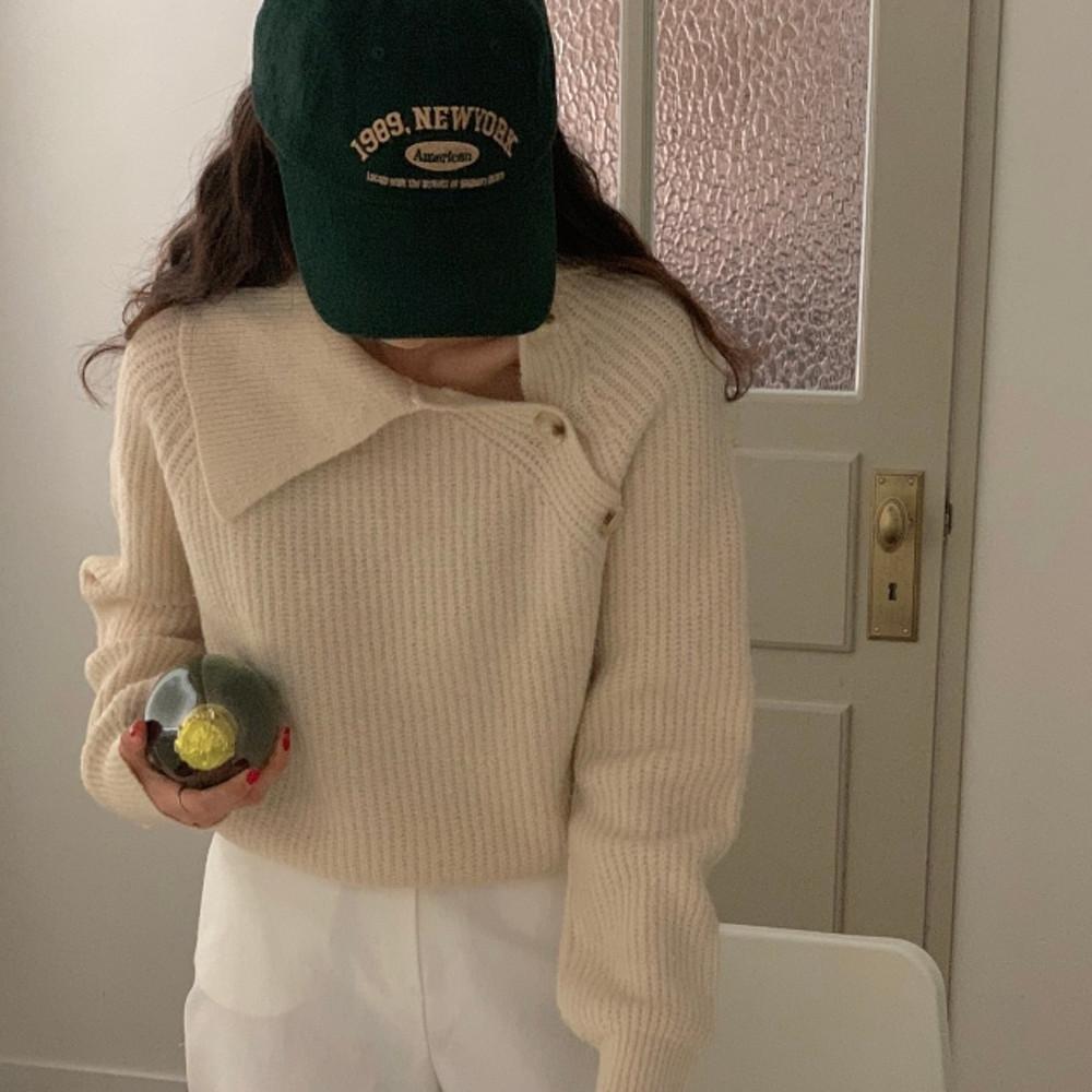 체닝 버튼 카라 니트 (3color)