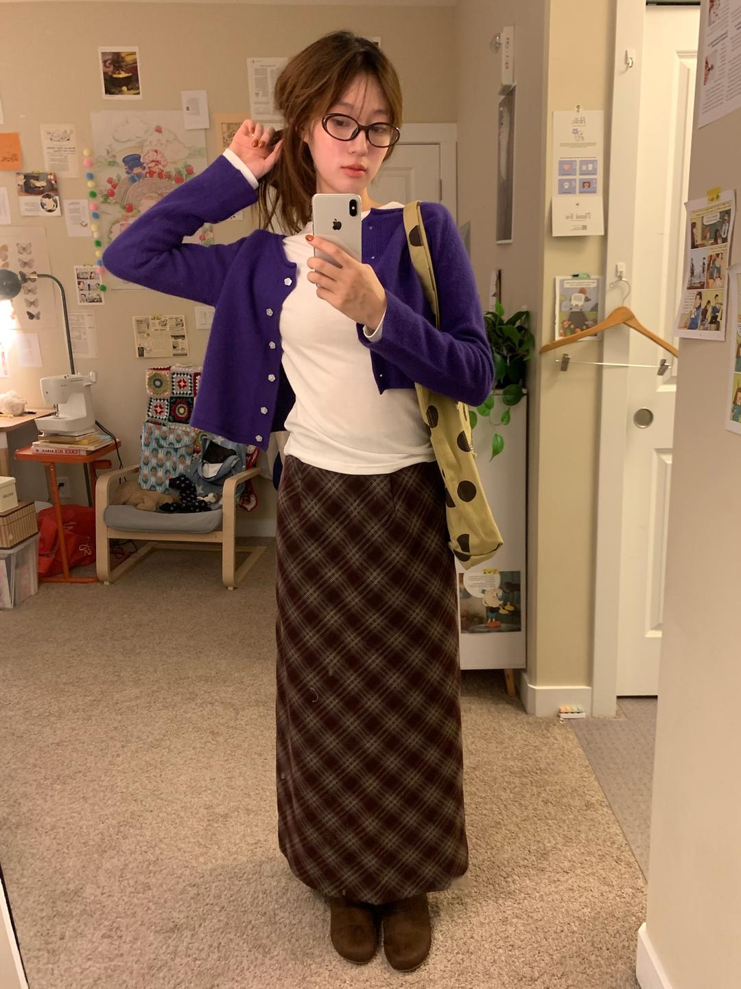 보우아카이브 maxi flannel skirt