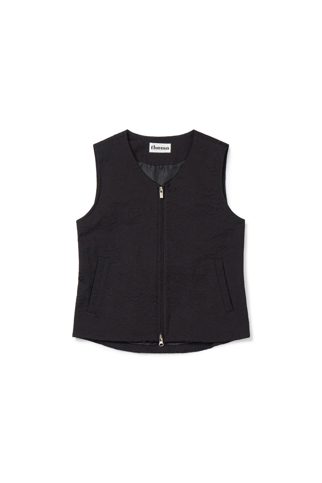 FLOWER JACQUARD BELTED VEST_BLACK [WOMEN]