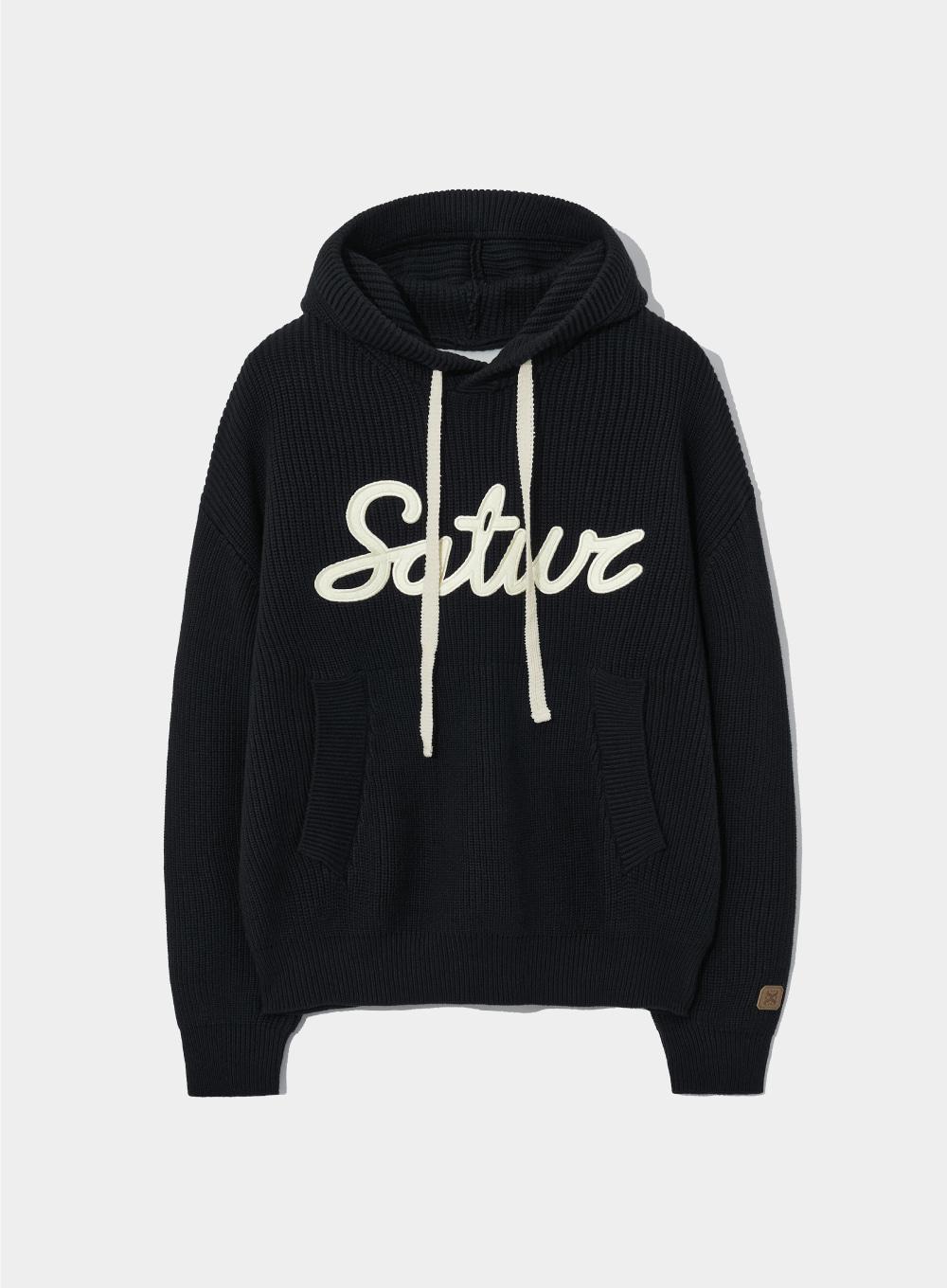 Applique Logo Cashmere Blend Hood Knit - Classic Black