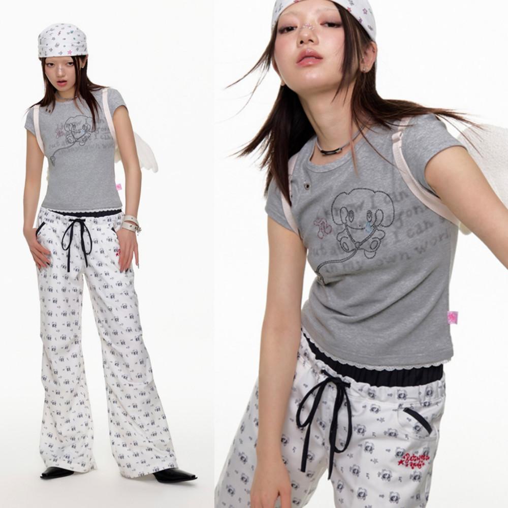 BETWEENAND 반팔 티셔츠 슬림핏 라운드넥 다이아몬드 아트 반팔티