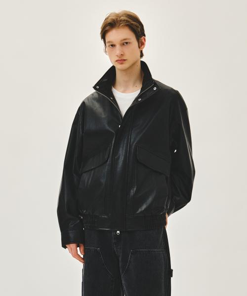 FAUX LEATHER HIGH NECK JACKET black