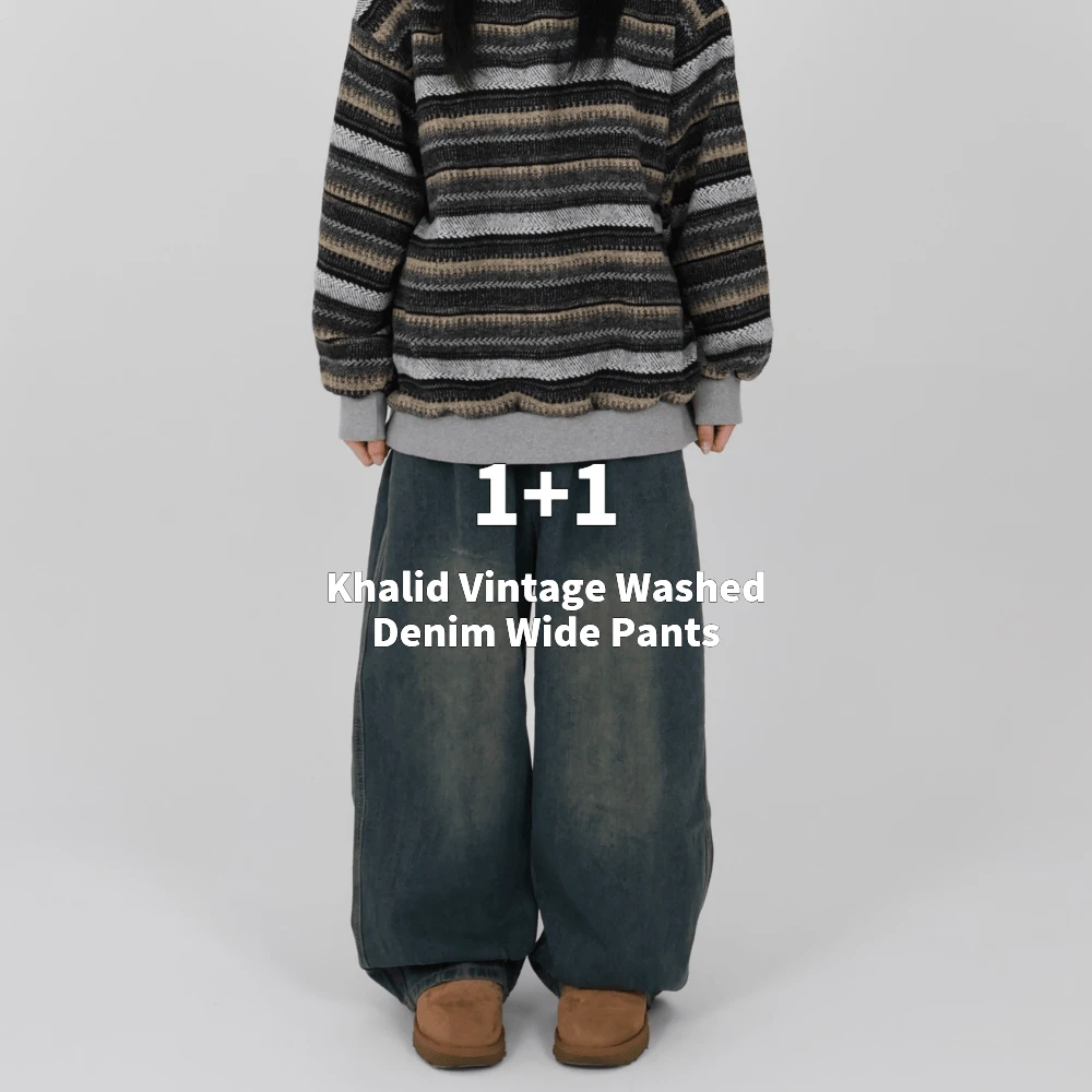 [1+1할인] 칼리드 빈티지 워싱 데님 와이드 팬츠