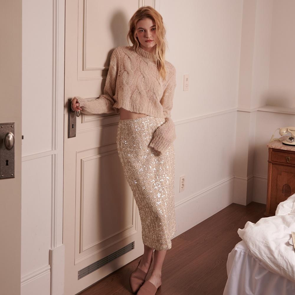 Madison Sequin Straight-fit Skirt [Beige]