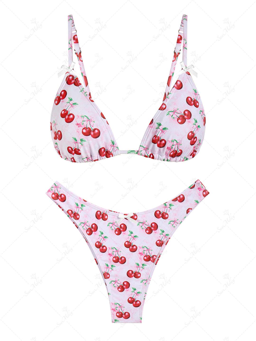 Seamolly Fruit Cherry Print Triangle Bikini Set