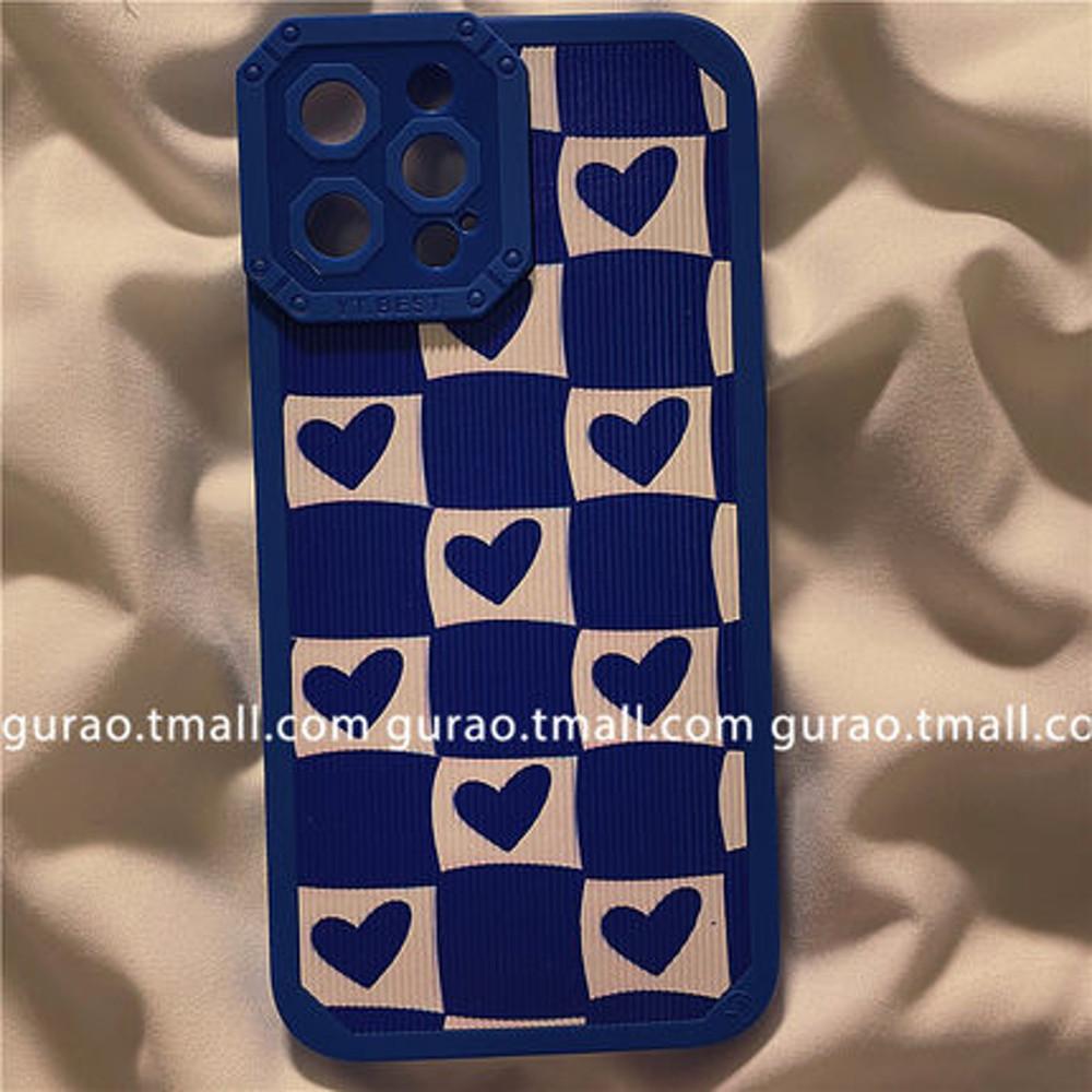 아이폰 체커보드 체크무늬 케이스 구라오 클라인 블루 하트 적용 아이폰13/12프로맥스