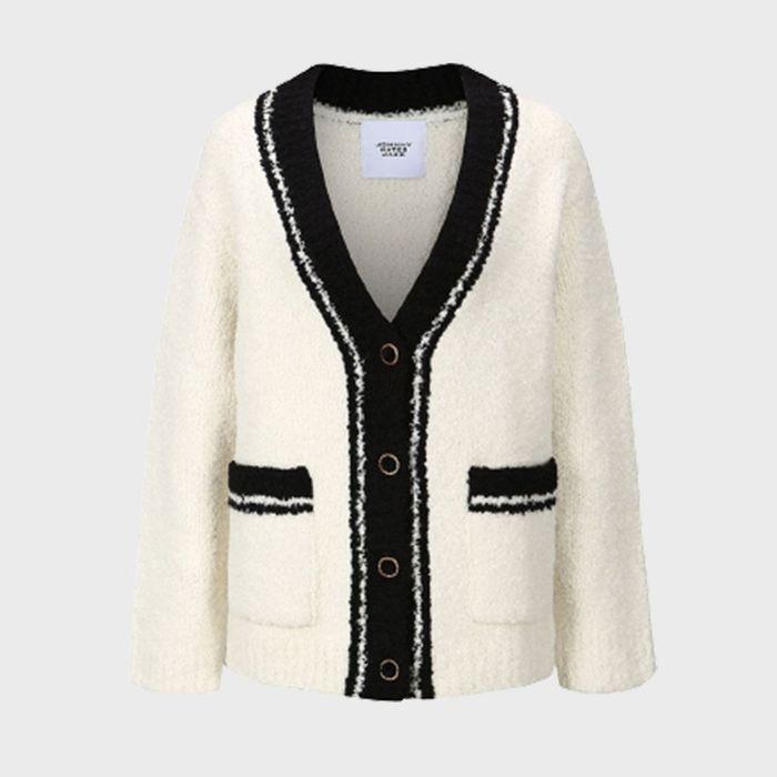 TRIMMED BOUCLE CARDIGAN - IVORY