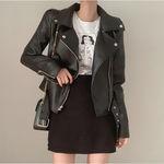 [소장필수/데일리] 브이넥 카라 베이직 기본 벨트 라이더 레더 숏 가죽 자켓 _아이메리