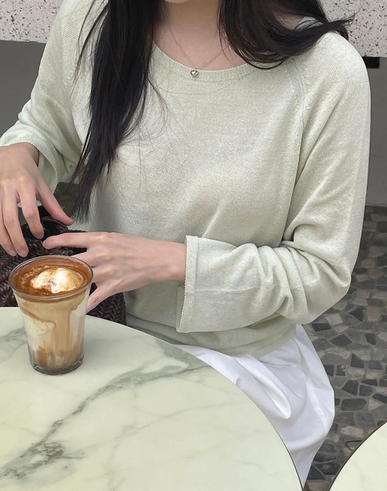 긴팔 린넨 라운드넥 래글런 니트 (4color)