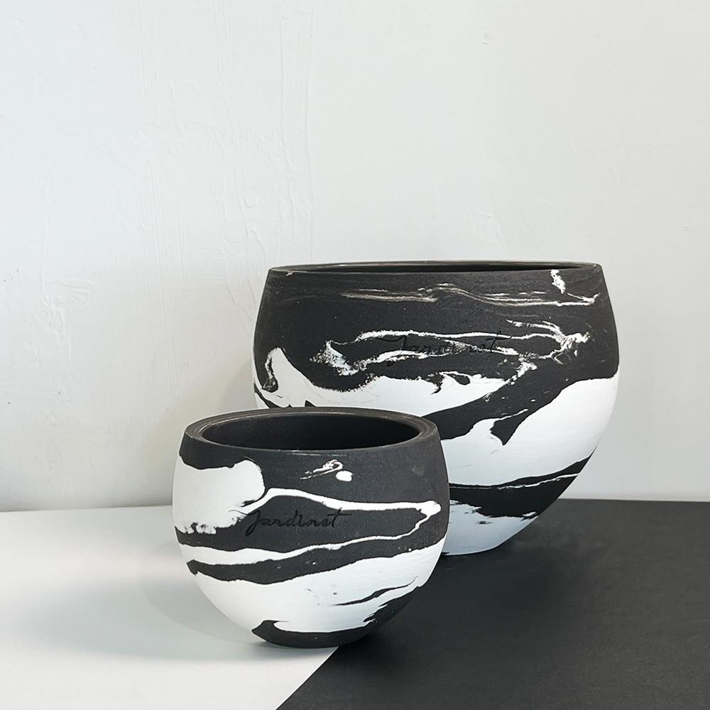수제 토분 화분 벨리뉴 스월_Black&white