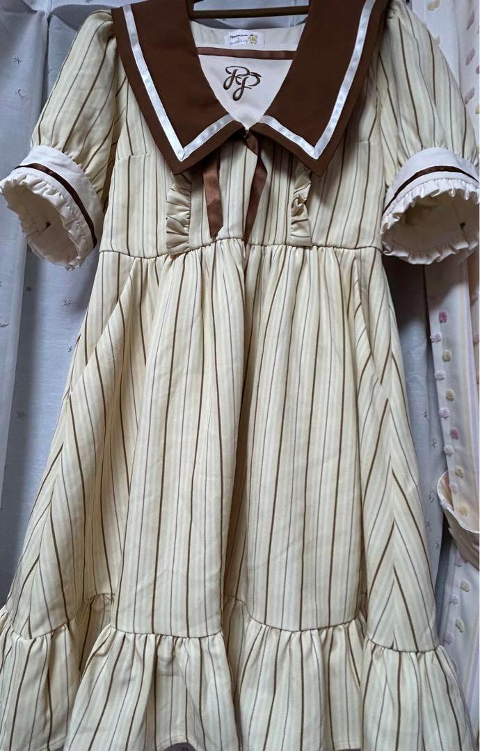 夢展望 ディアマイラブ ポムポムプリン ワンピース ショート丈 ストライプ