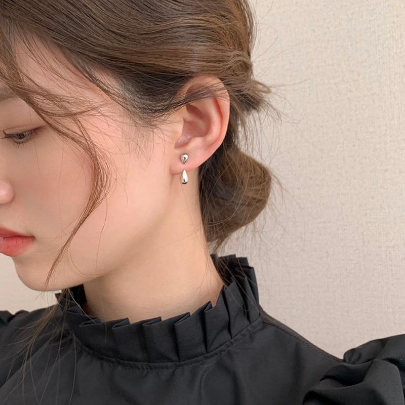 오펜딩 [무배/✌🏼투웨이] S925 더블 드롭 물방울 실버 은 투웨이 귀걸이 면접 하객룩