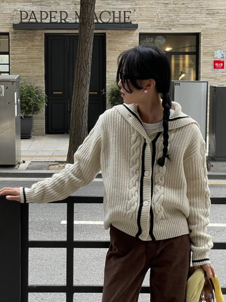 [쿠폰,일부당일] LSM 하이넥 카라 케이블 가디건 3color