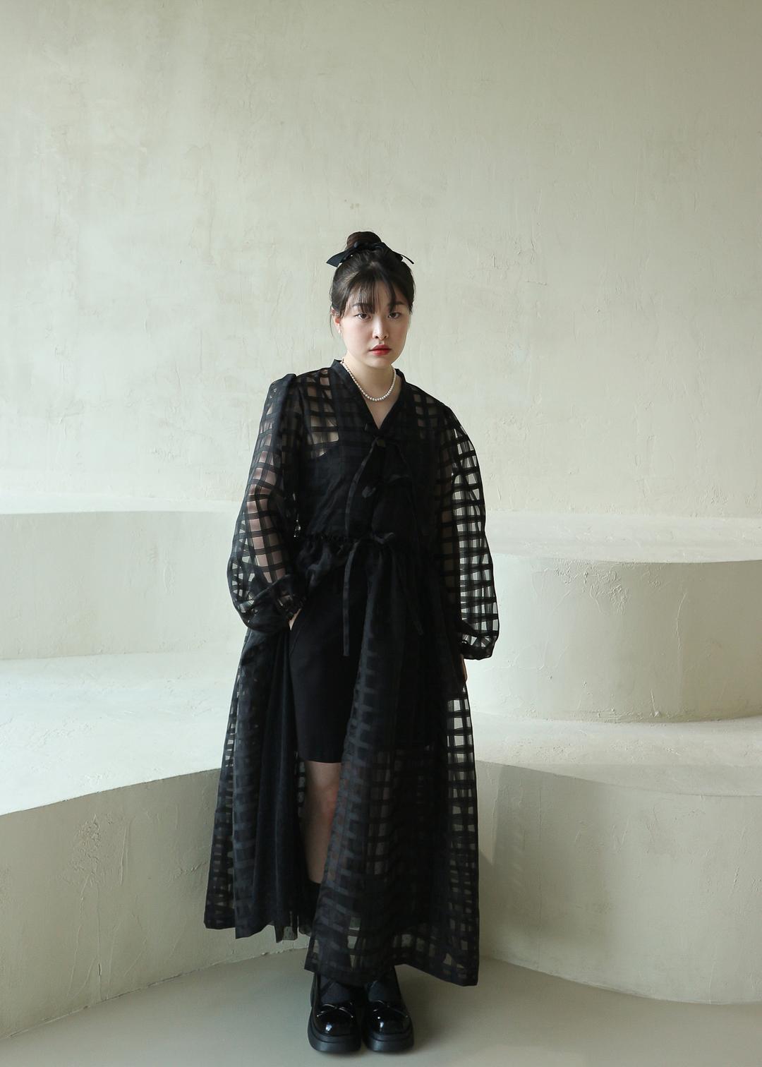 23 블랙 체크 맞깃 원피스