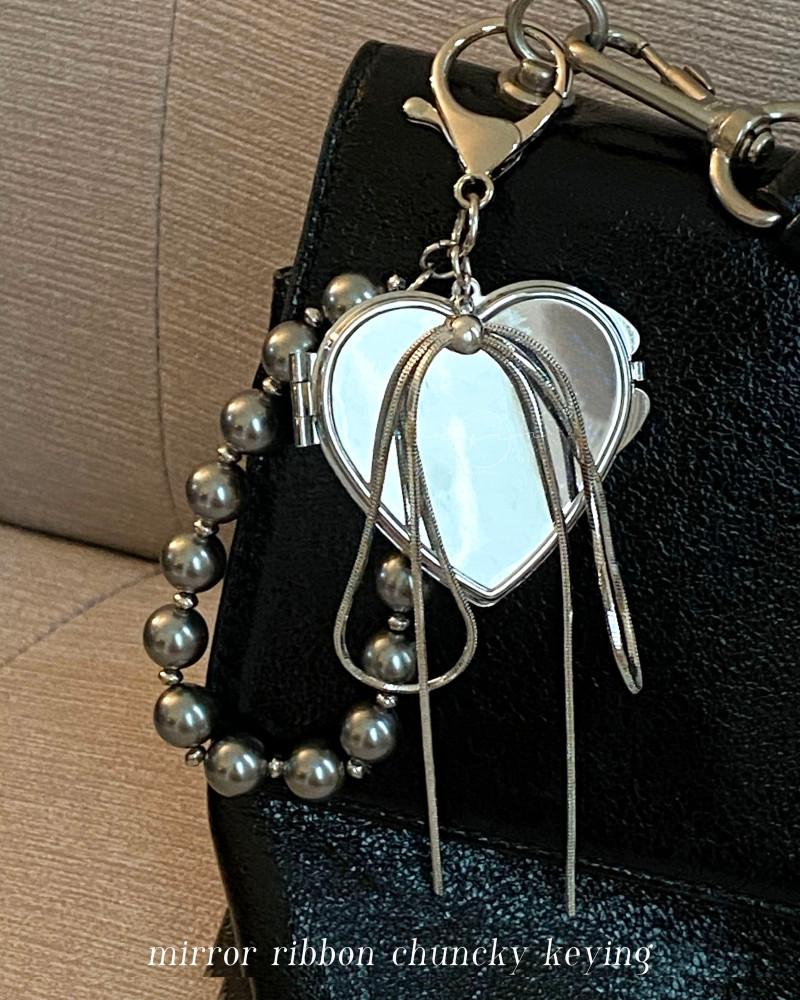 [신상 5% 할인] 미러 리본 청키 키링