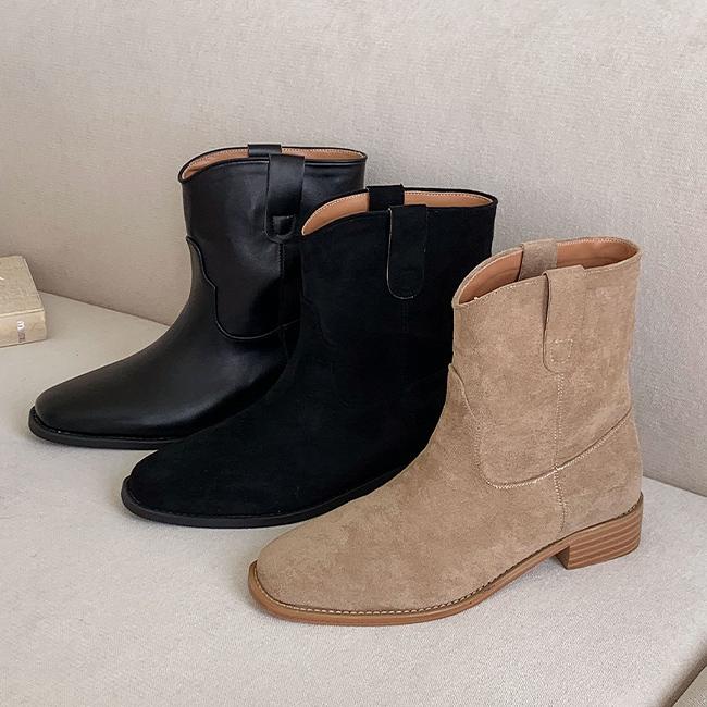 스퀘어 웨스턴 스웨이드 스티치 앵클부츠 (3cm)