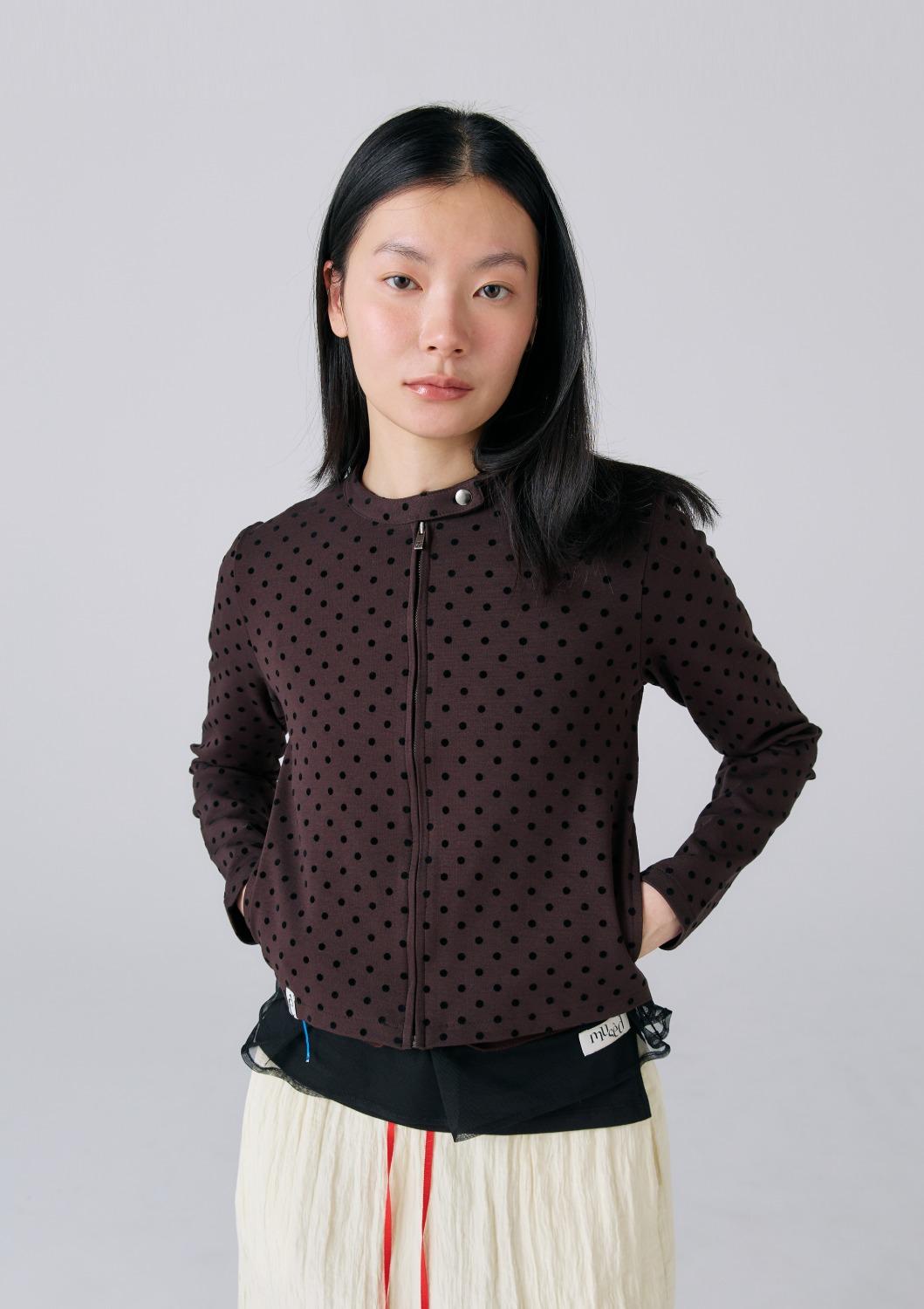 [3/5 예약배송] Mused Cropped Biker Jacket - Brown Dot (Italian)