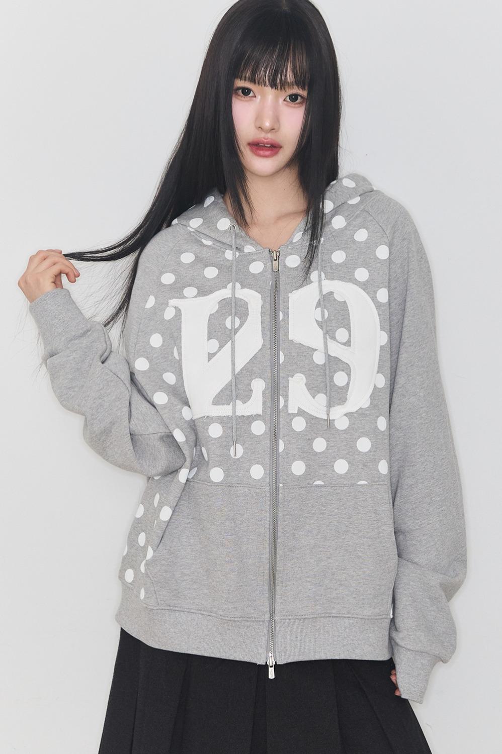 129 로고 패치 후드 집업 도트 멜란지