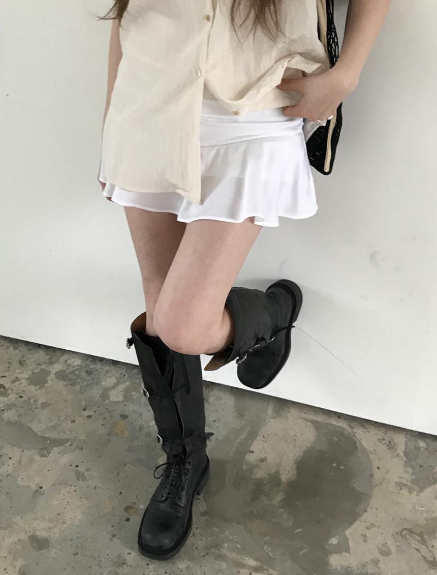 히스 (카키M당일) 누즈 리즈 미니 스커트 속바지내장 (3C)