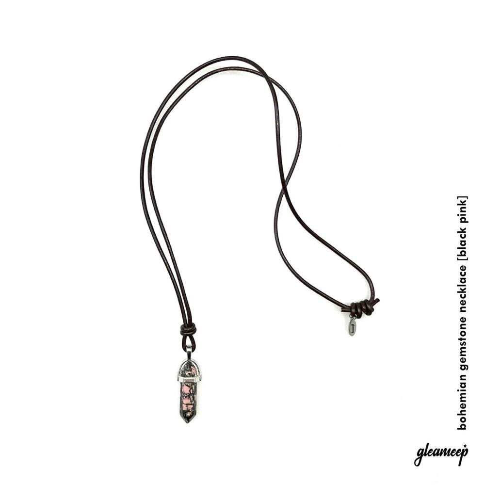 bohemian gemstone necklace [black pink]