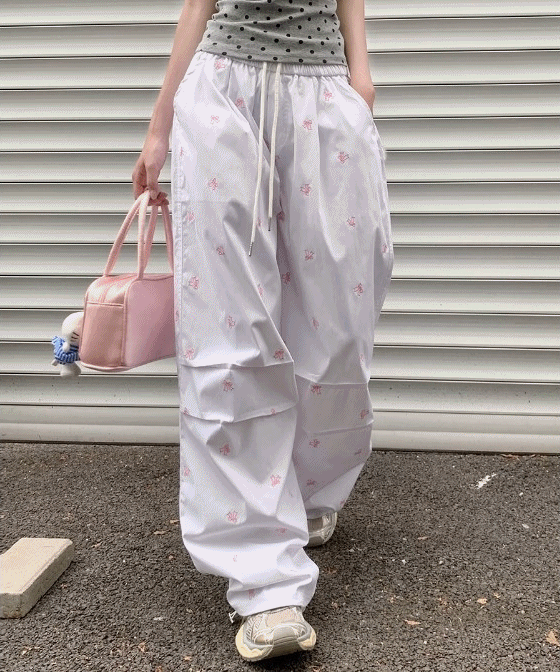 바비블리 [발레코어템!/2col] 포인트 리본 패턴 밴딩 조거 트레이닝 팬츠