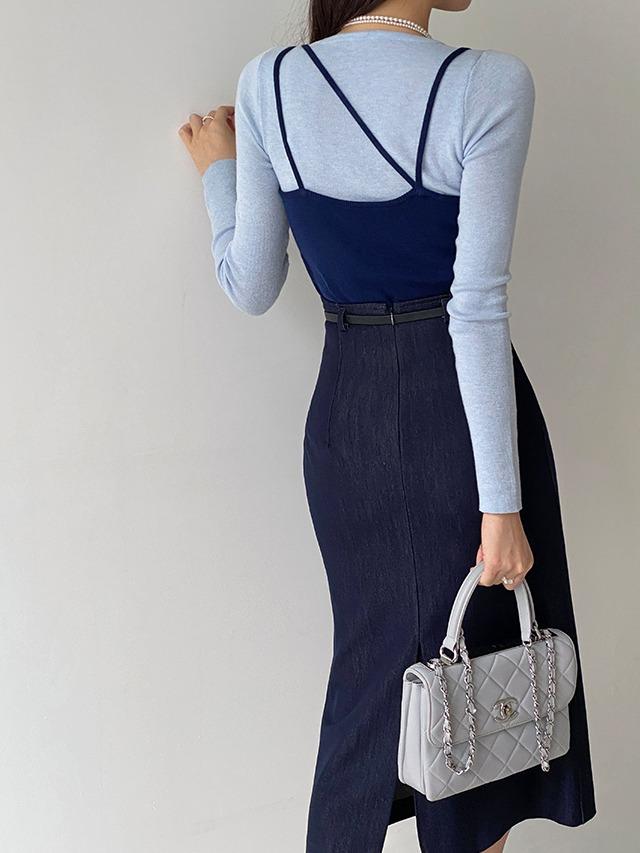 더블끈 뷔스티에 레이어드 골지 니트