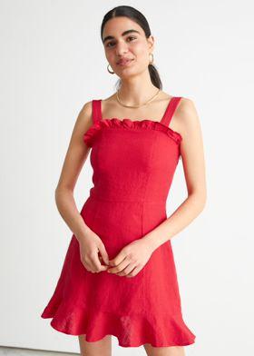 리넨 러플 미니 드레스