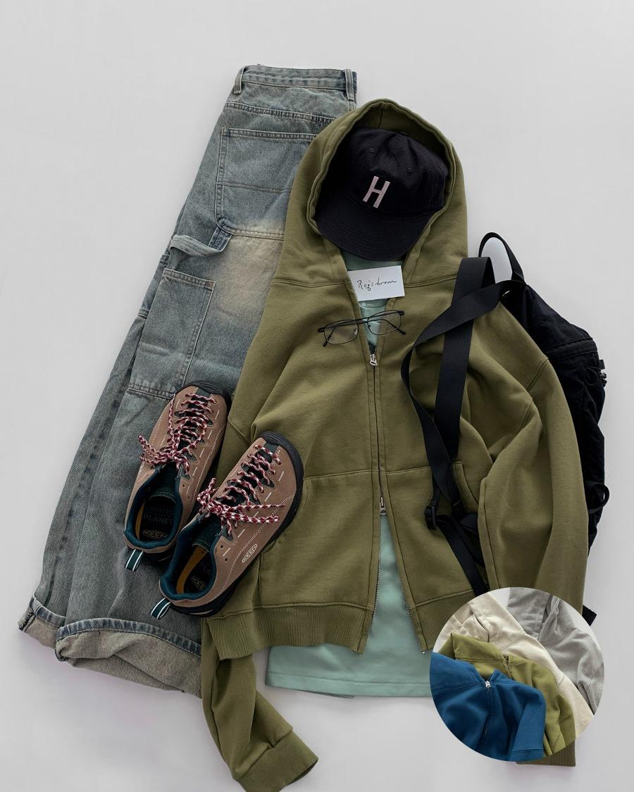 세미 크롭 컬러 스웨트 후디 풀집업