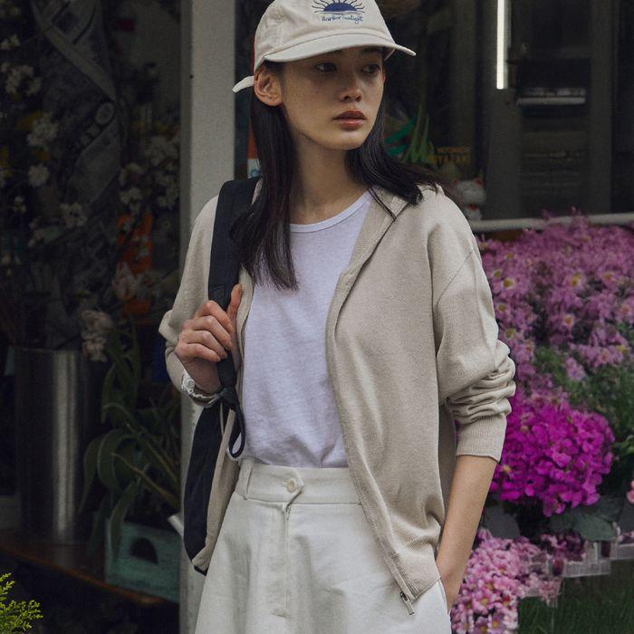 LEAH WHOLEGARMENT KNIT HOOD ZIPUP_GRAY